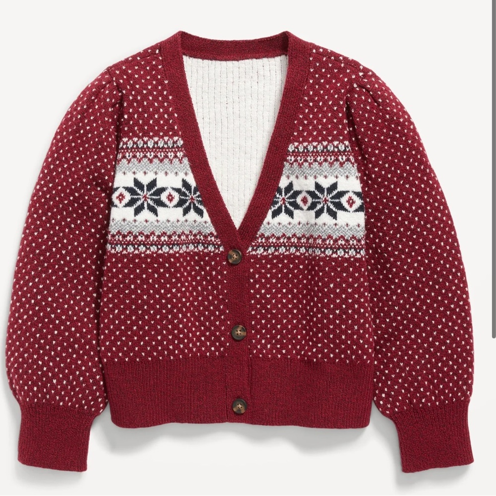 🆕 RESERVED X Old Navy Button-Front Fair Isle Cardigan Sweater for Girls - Picture 1 of 11